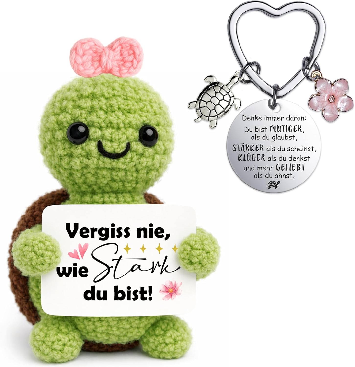 Detalle de Farbeele Mutmacher-Geschenk: Positive Schildkröte mit Glücksbringer-Schlüsselanhänger