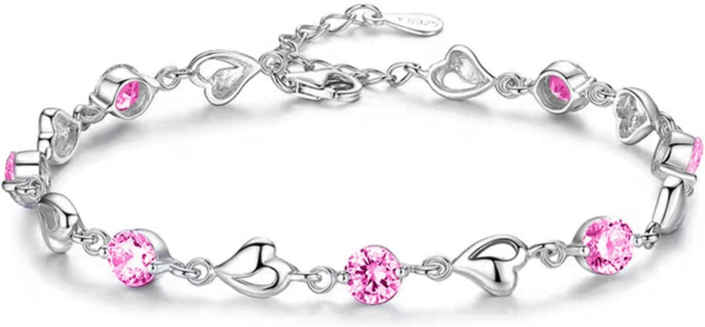 Detalle de Aucuu Bracciale da Donna Argento 925 con Cuore e Zirconi – Regalo romantico