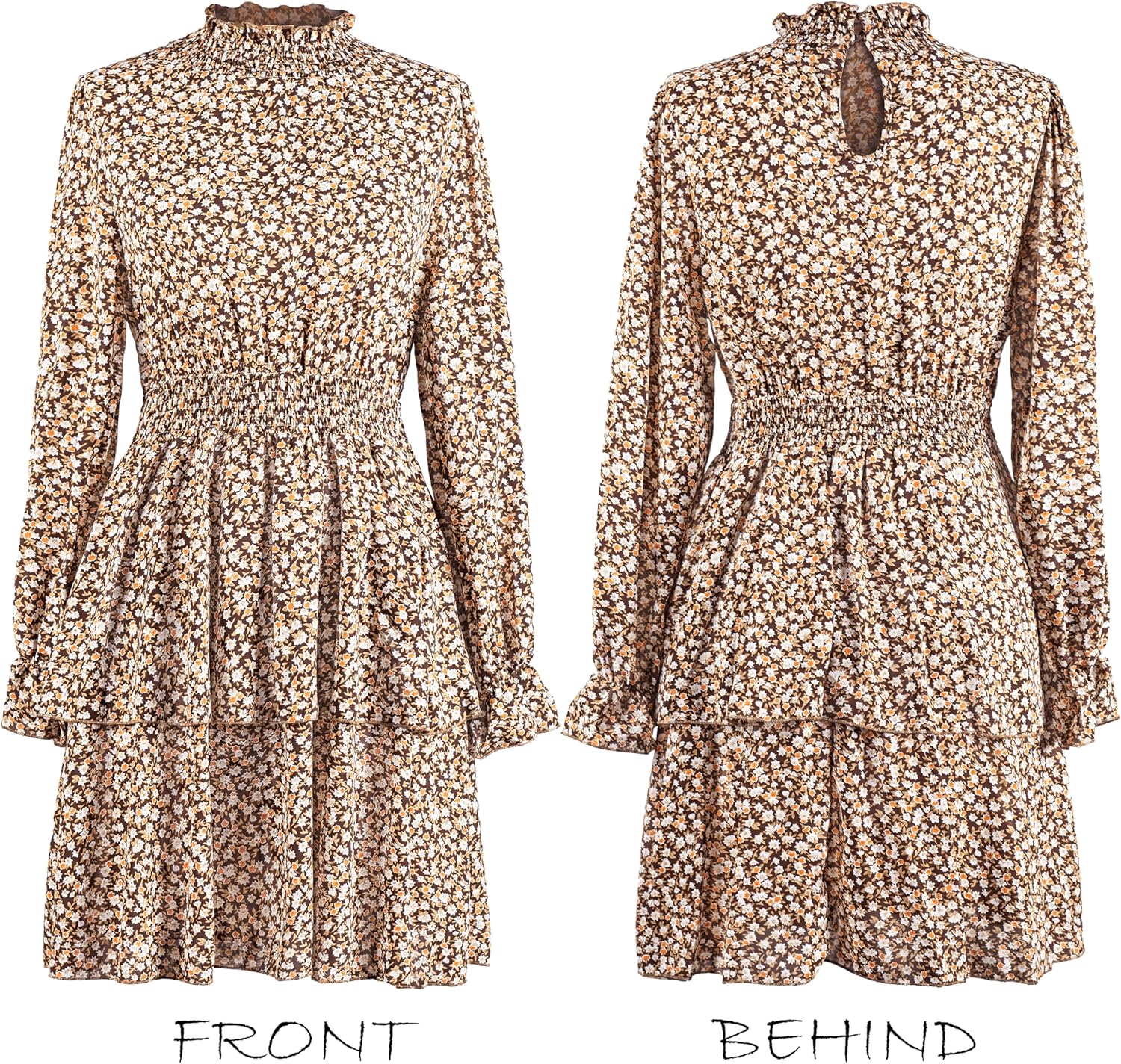 Detalle 2 de CUPSHE Mini robe imprimé floral à col roulé et manches trompette