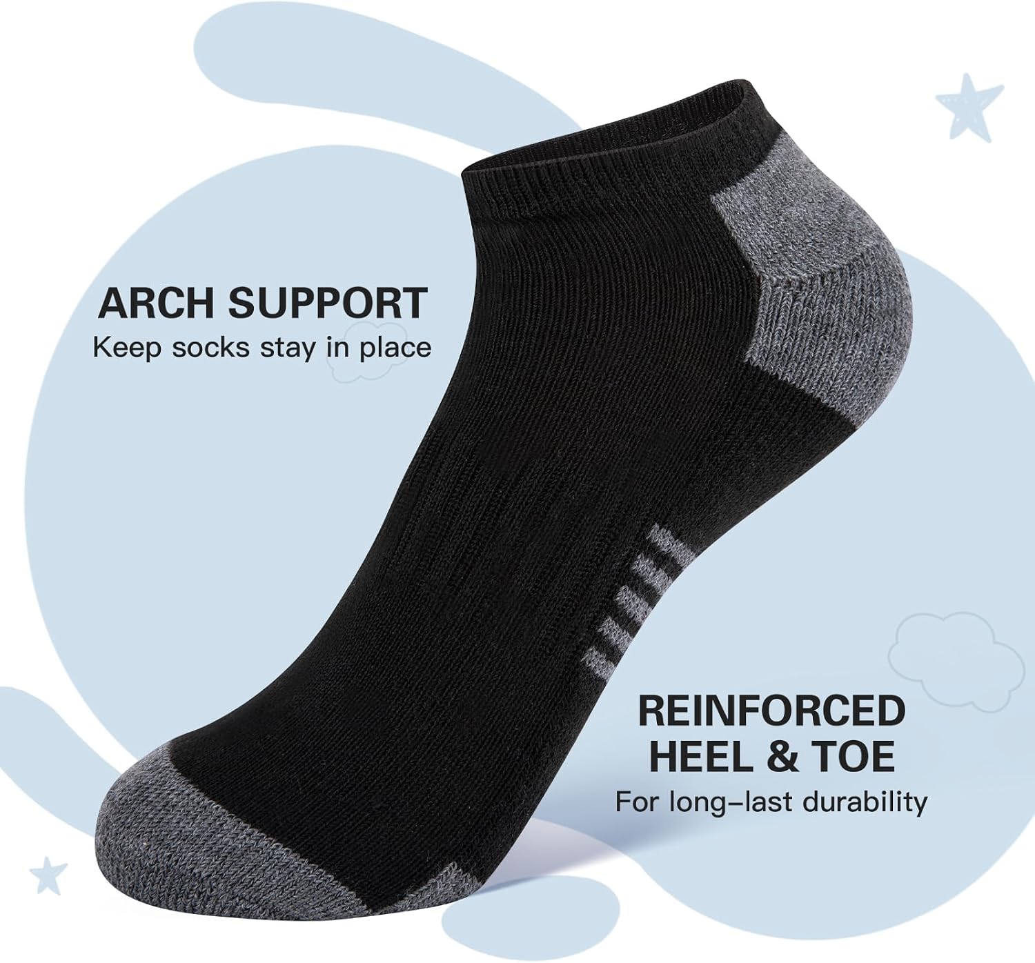 Detalle 2 de Comfoex Boys Low Cut Ankle Socks (10 Pairs) With Cushioned Sole and Arch Support