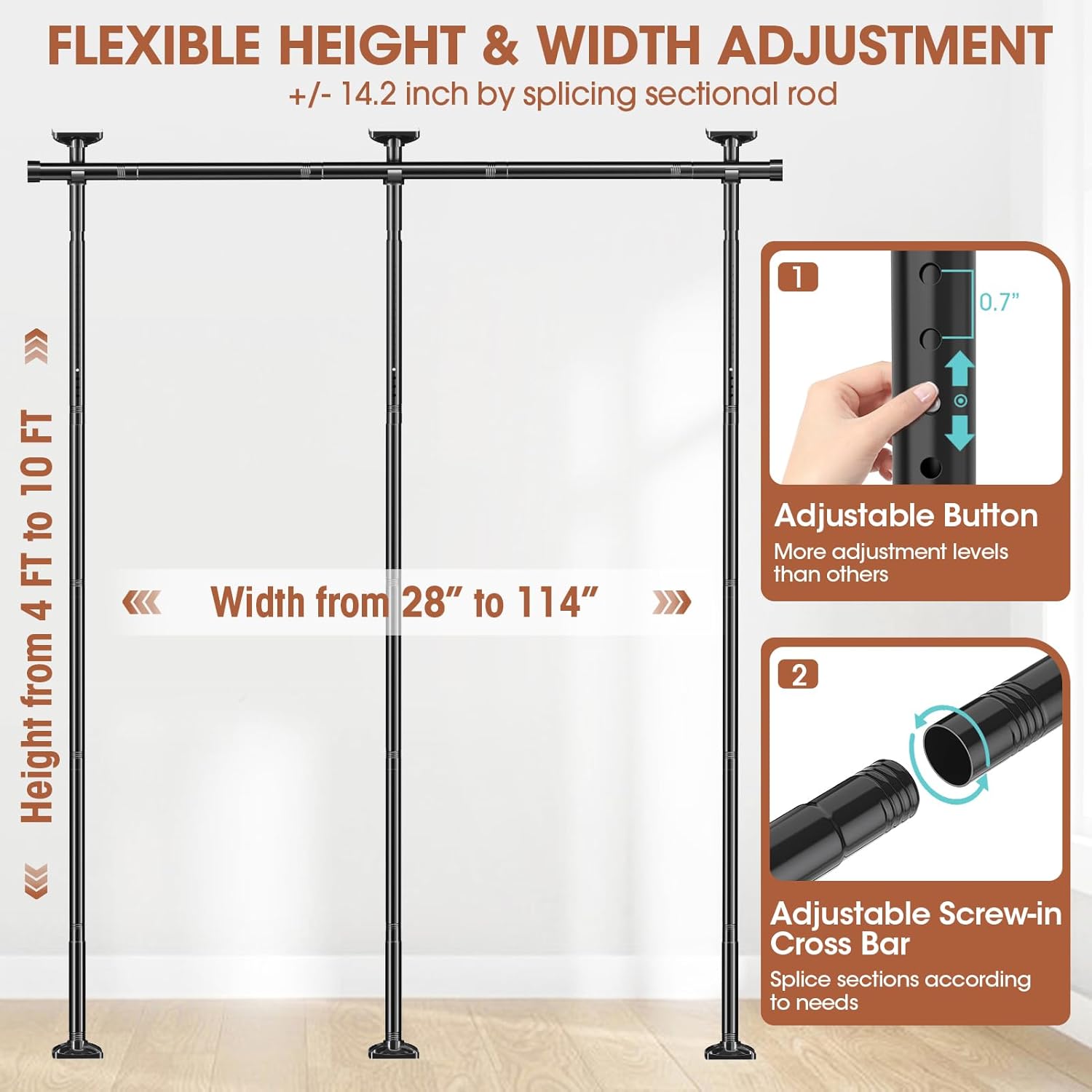Thumbnail 1 de SUNALLY No-Drill Curtain Rod Room Divider, 4-10 ft Adjustable Wall Separator 🧱