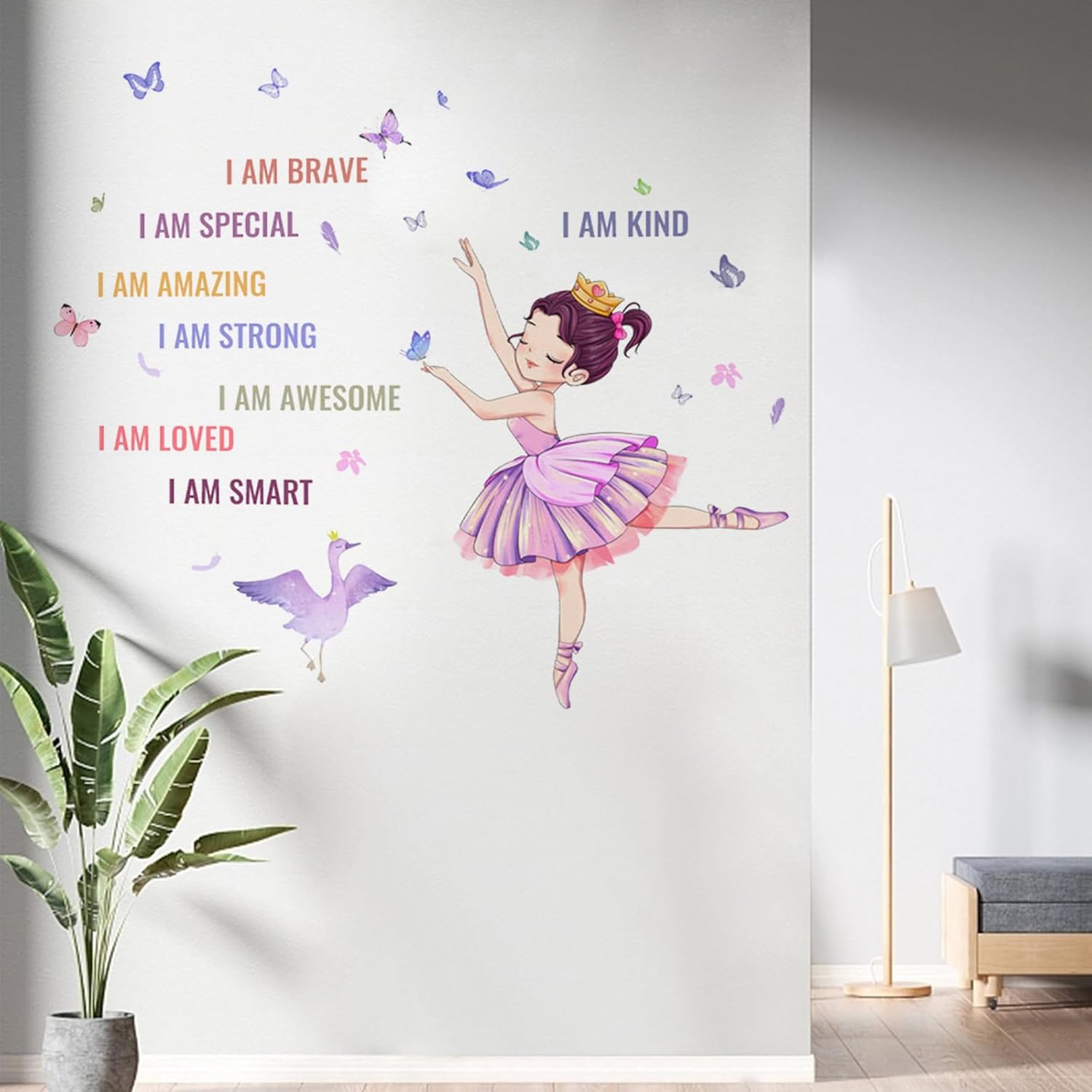 Thumbnail 6 de Butterfly Fairy wall stickers: ballet girls, princess swan & self-motivational words (removable vinyl)