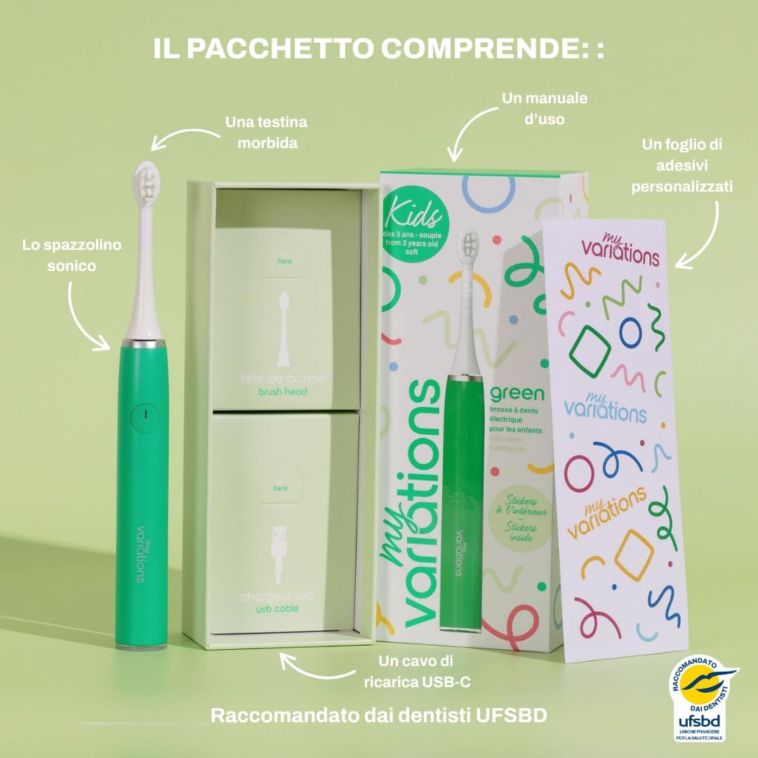Thumbnail 2 de My Variations Kids: Spazzolino da denti elettrico sonico per bambini (3–12 anni) con 2 modalità e adesivi
