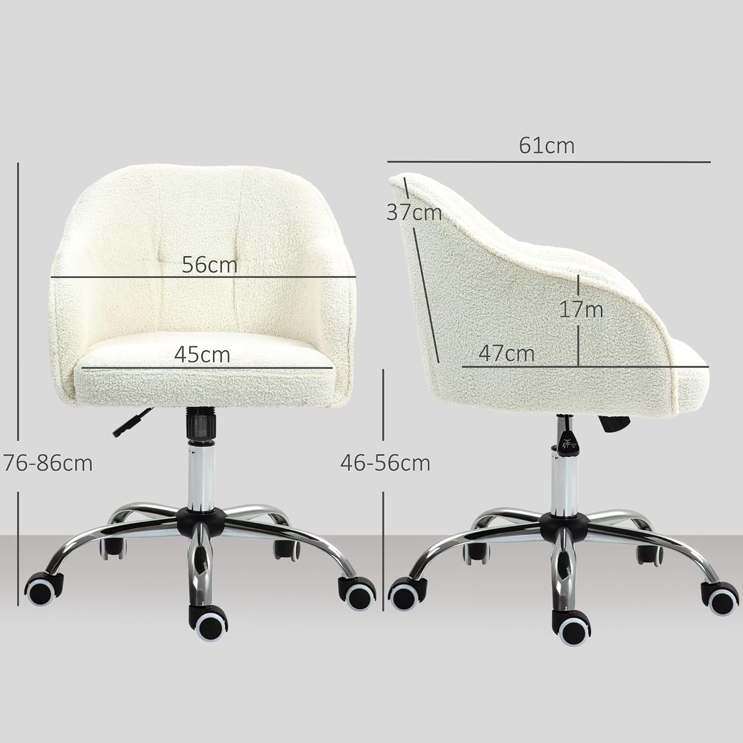 Thumbnail 2 de HOMCOM Chaise de bureau ergonomique en peluche Teddy avec hauteur réglable et pivot 360° (crème)