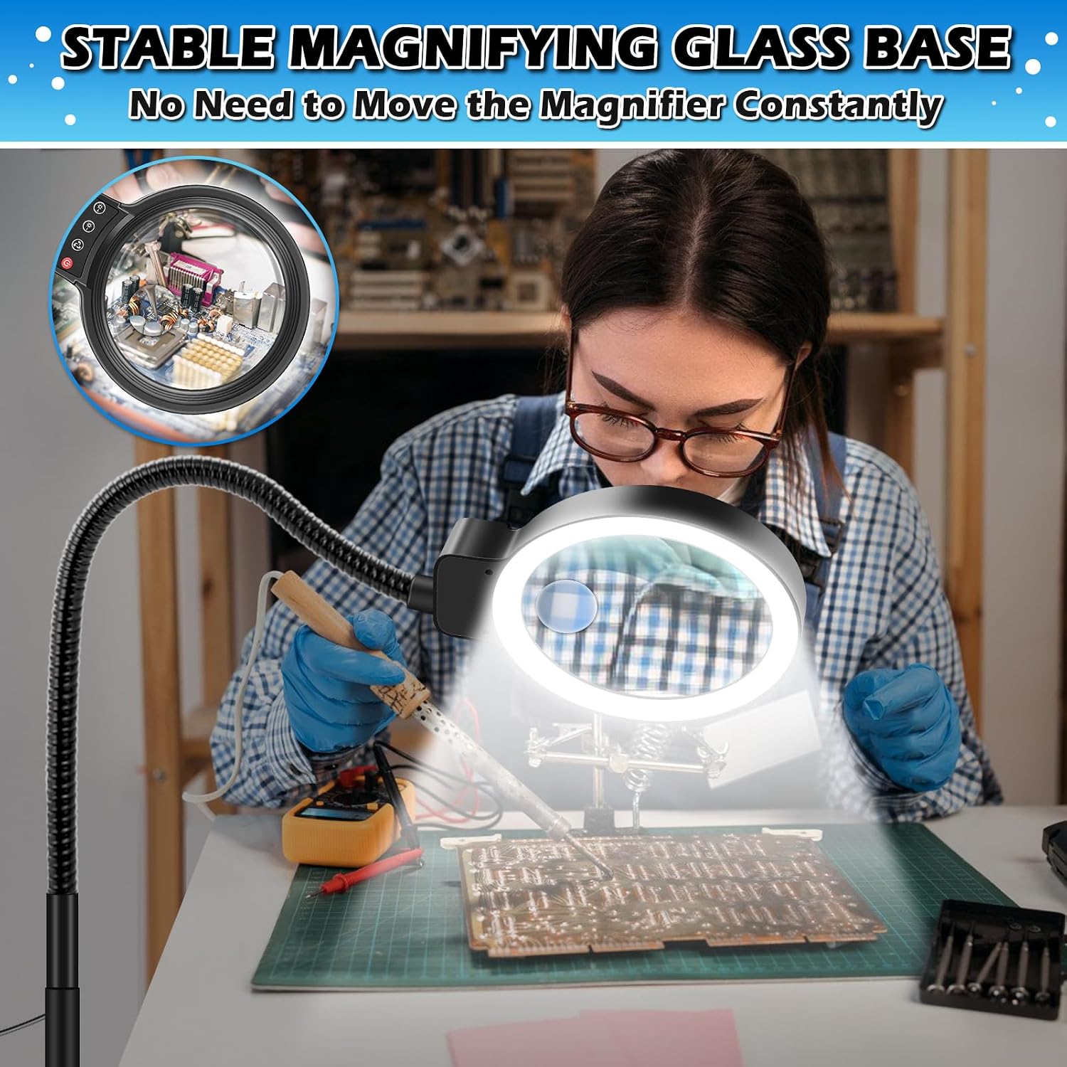 Detalle de Large Floor Magnifying Lamp with Light