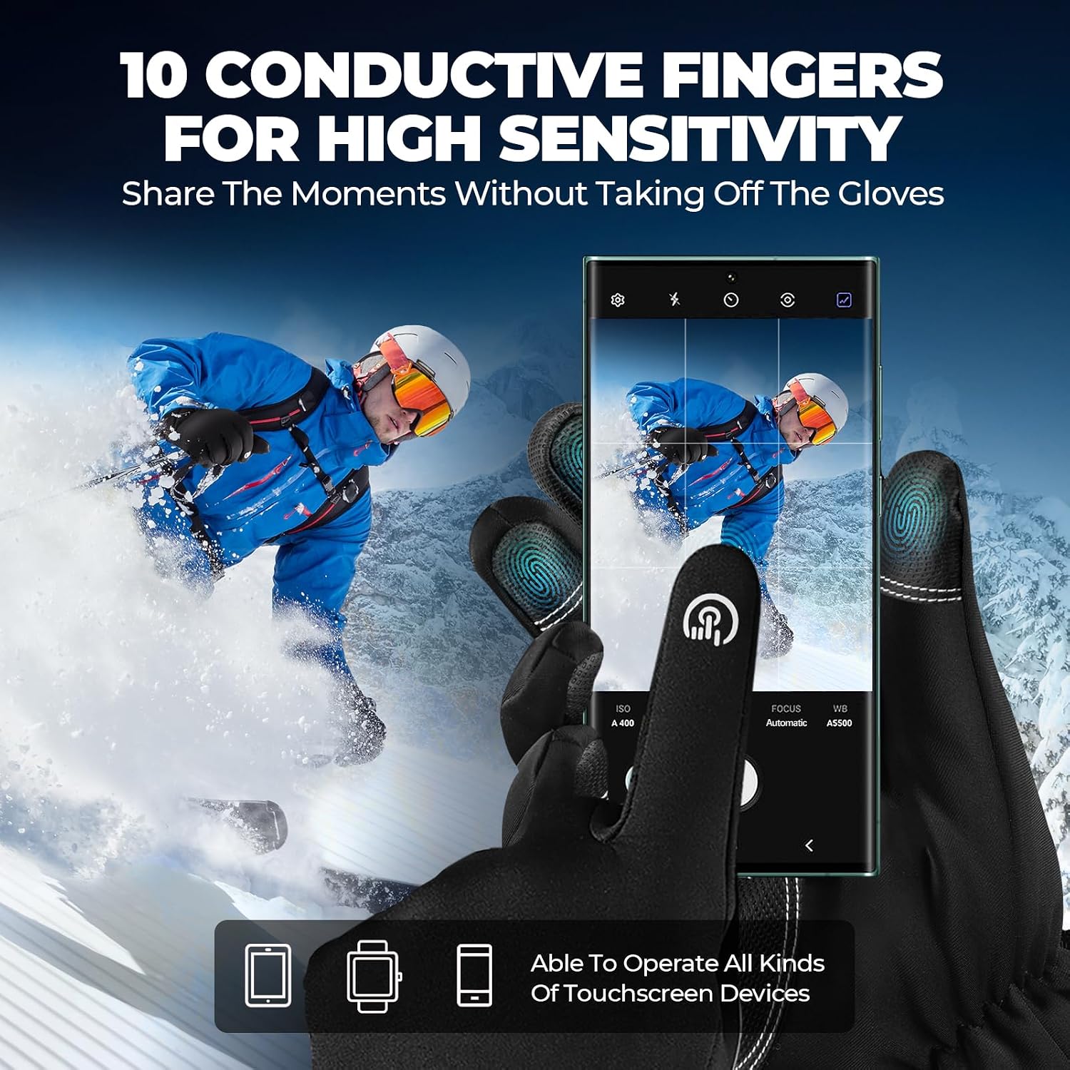 Detalle de krosa 5-Layer Winter Gloves –20°F touchscreen-friendly