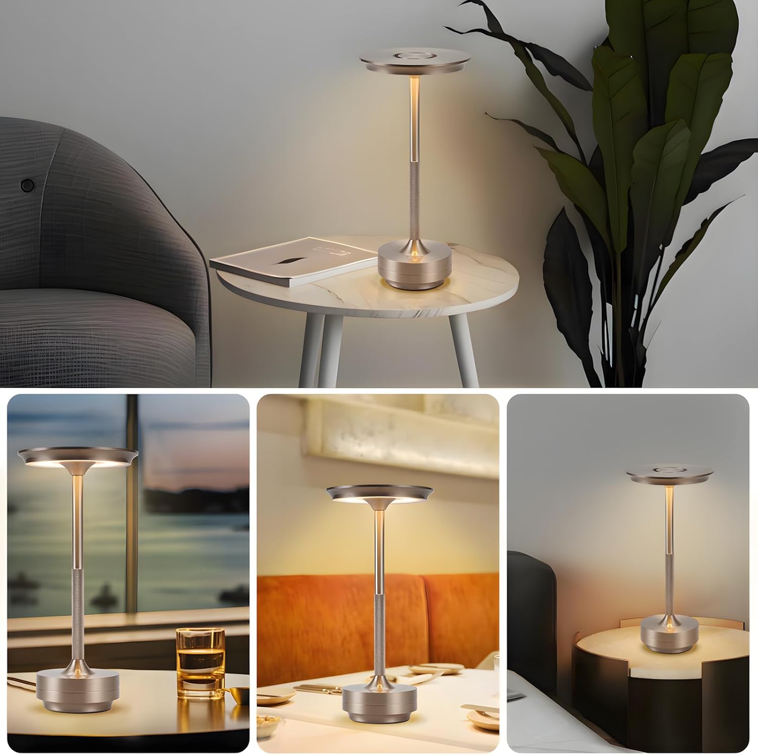 Thumbnail 6 de meoaow trådlös LED-bordslampa med touch, dimning och USB-C, nickel