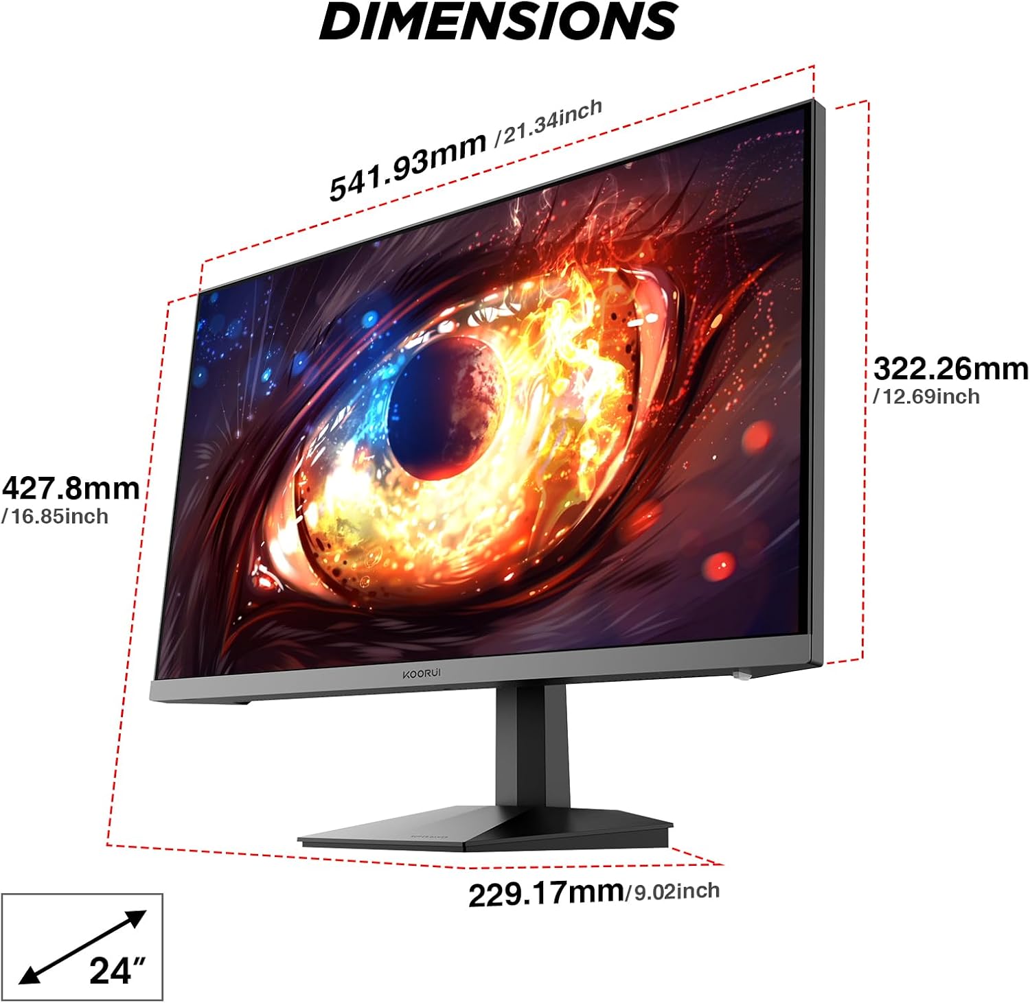 Detalle de KOORUI Gaming Monitor 24" 170Hz – Schermo FHD con Adaptive Sync e HDMI 1.4