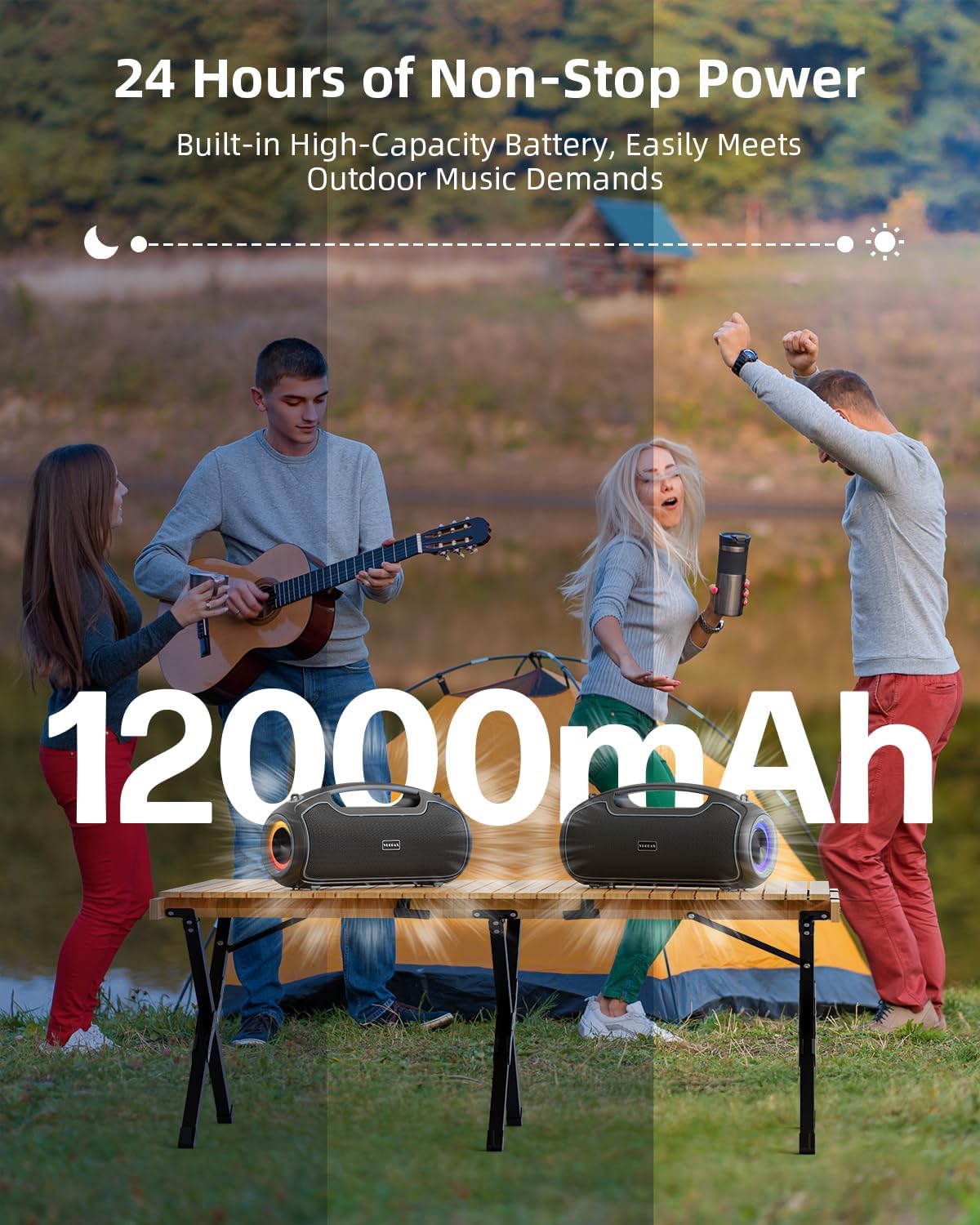 Thumbnail 6 de VUOPAX Bluetooth-Lautsprecher (Bluetooth 5.3, IP65) Tragbare Musikbox mit 2 Subwoofern, 200 W Spitzenleistung und 24h Akku