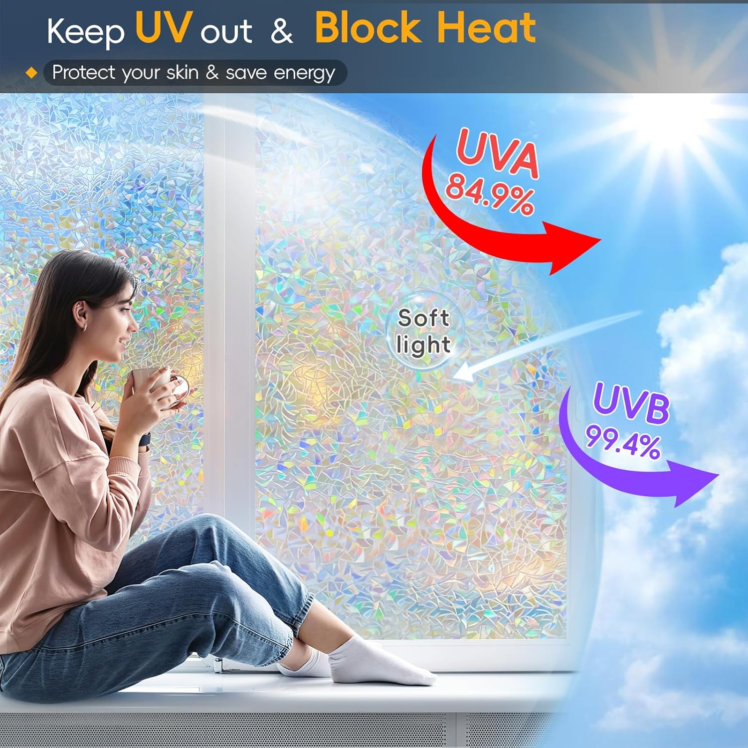 Thumbnail 5 de Dwersty Rainbow Window Privacy Film 17.5×78.74 in 🪟