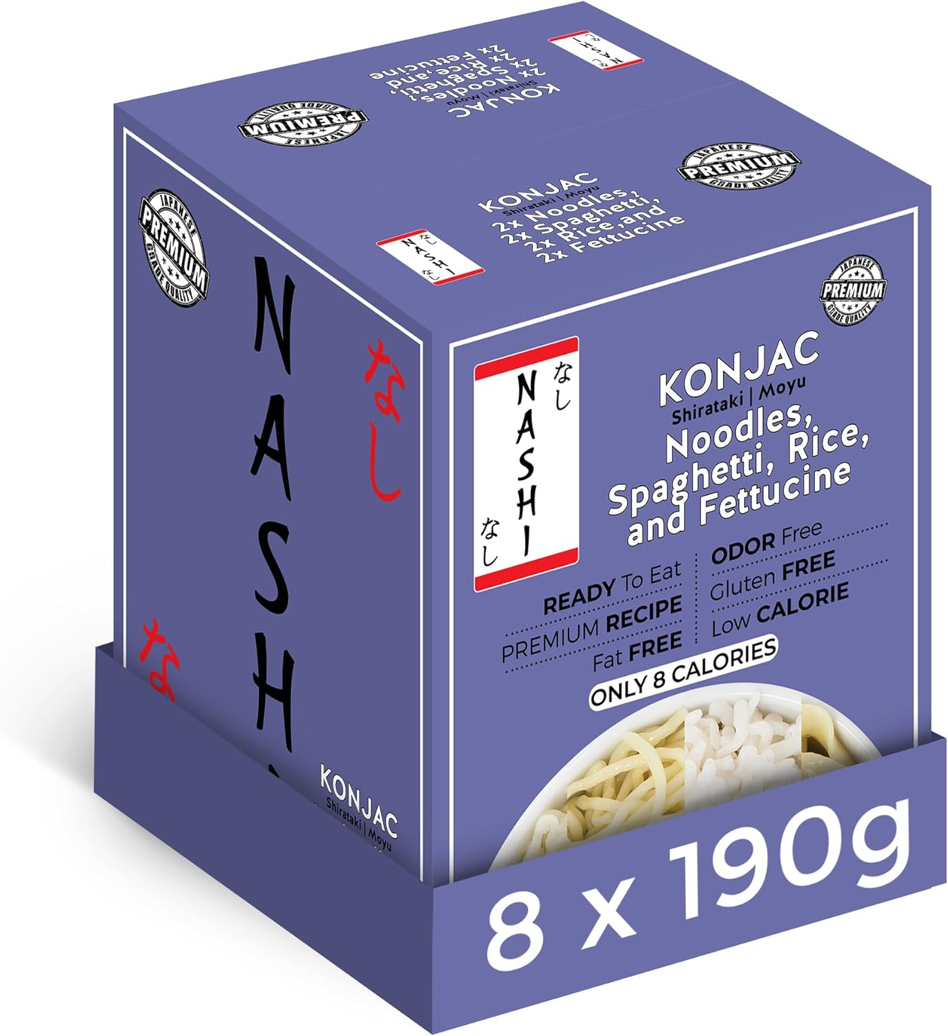 Detalle de Nashi Konjac Shirataki Mix Pack: 8x190g di tagliatelle, spaghetti, riso e fettuccine a basso contenuto di carboidrati
