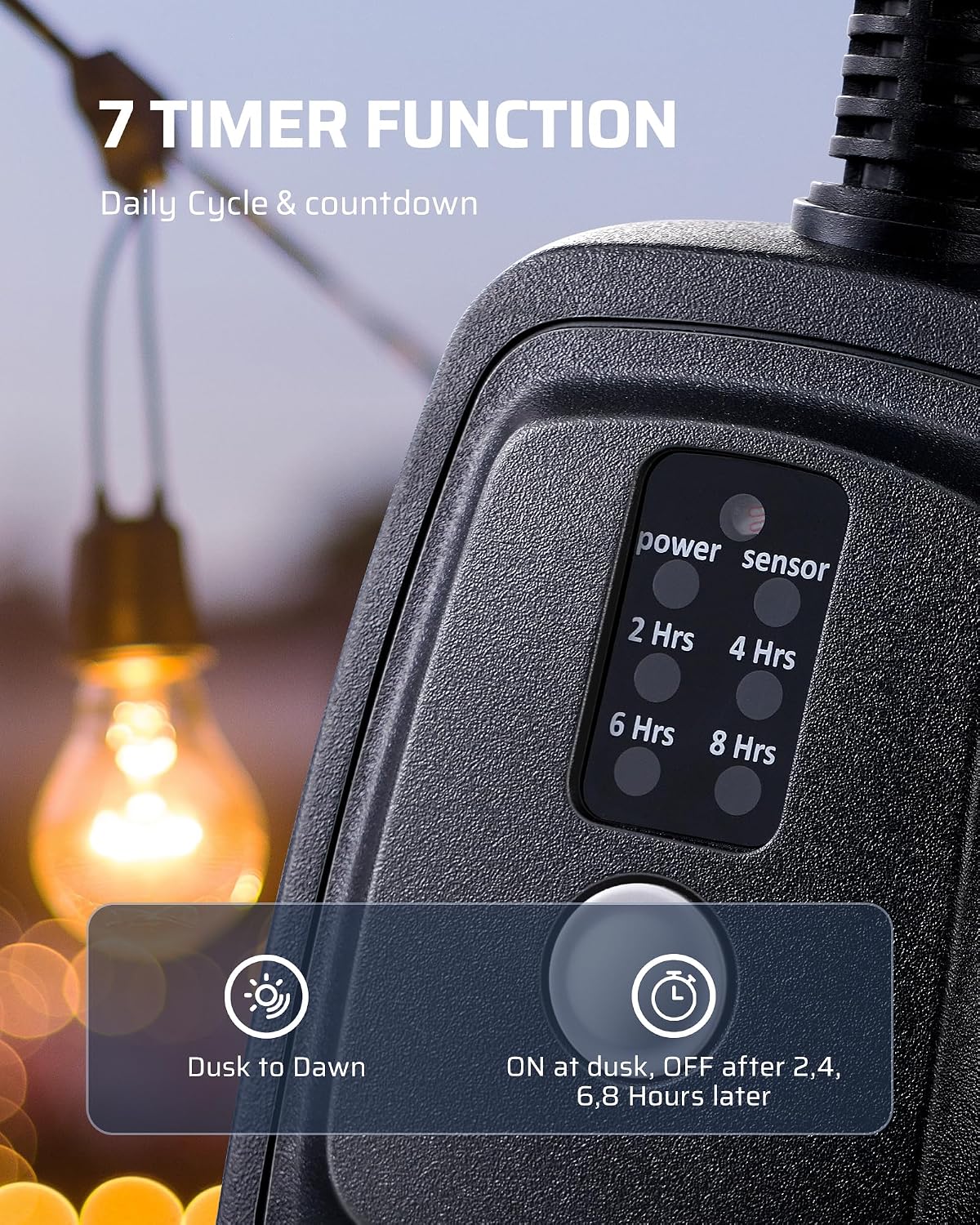 Detalle 2 de Dewenwils ODT12B Outdoor Timer with Remote, 2 Outlets and Dusk Sensor