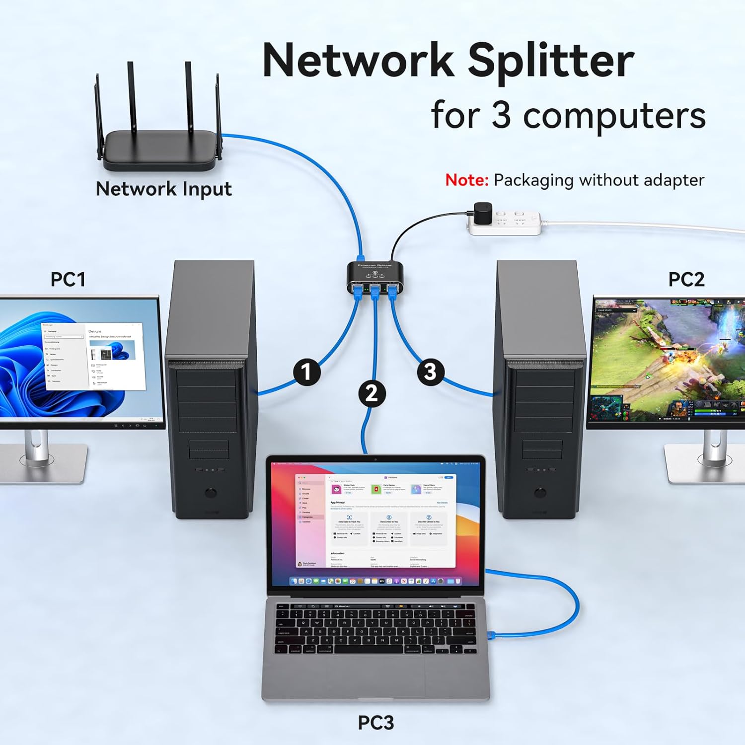 Thumbnail 3 de VEDINDUST LAN Switch 1 Auf 3 1000Mbps