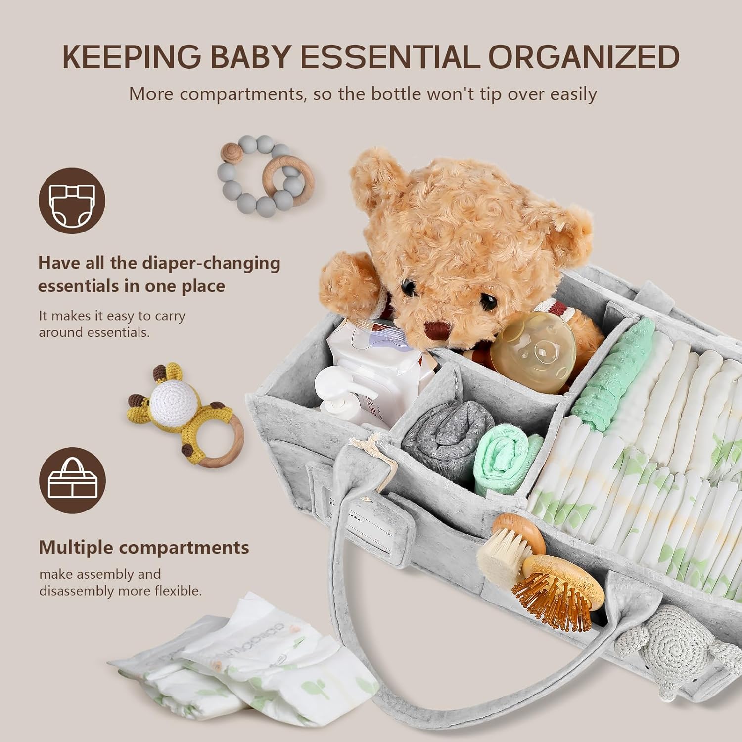 Detalle 2 de GEMII Diaper Caddy Organizer, Gray