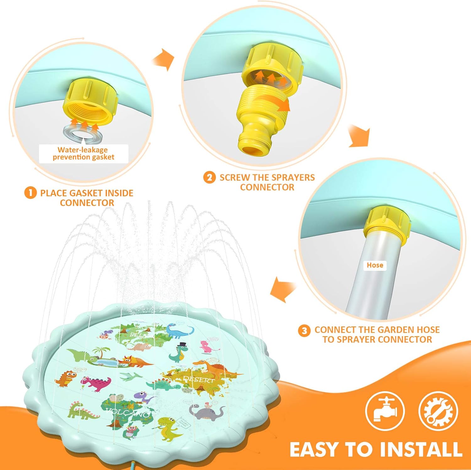 Thumbnail 4 de Peradix Sprinklers Splash Pad Water Play Mat (Dinosaur) 200CM for Kids & Dogs