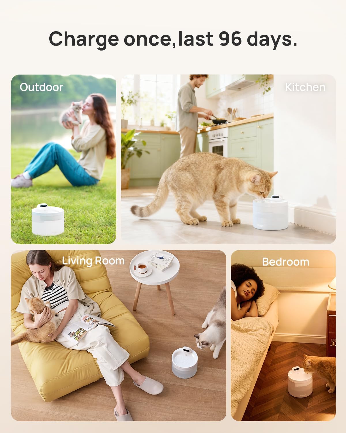 Thumbnail 1 de Hiigge wireless cat water fountain with app (2.3L, 5-stage filter, motion sensor, up to 96 days) – White