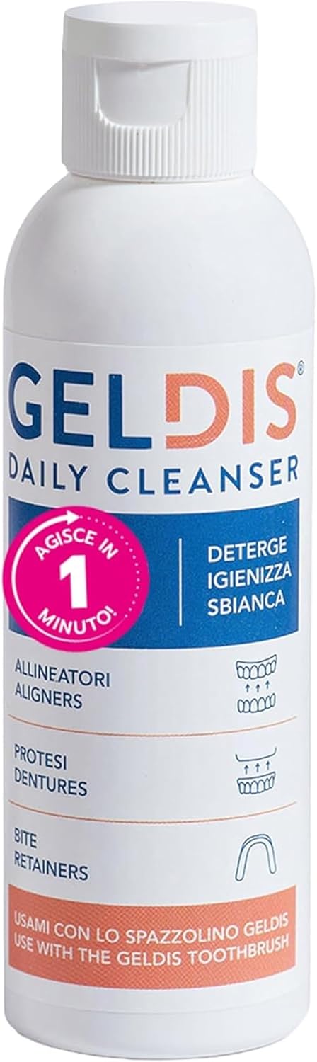Detalle de GELDIS Daily Cleanser: Gel Detergente Igienizzante e Sbiancante per Mascherine, Apparecchi Ortodontici e Protesi