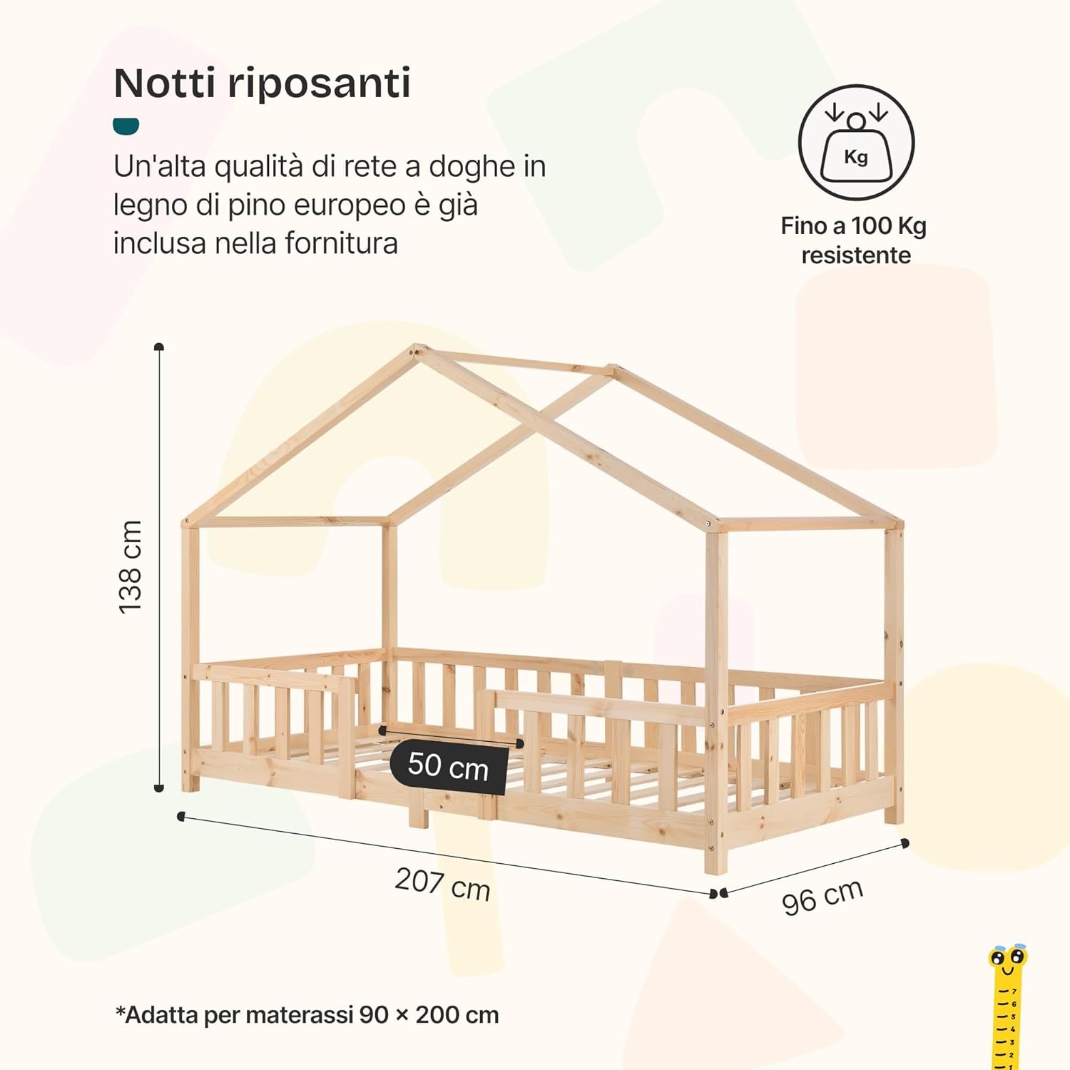 Thumbnail 1 de [en.casa] Letto per cameretta a forma di casetta con barriera, letto singolo 90x200 cm in legno di pino naturale