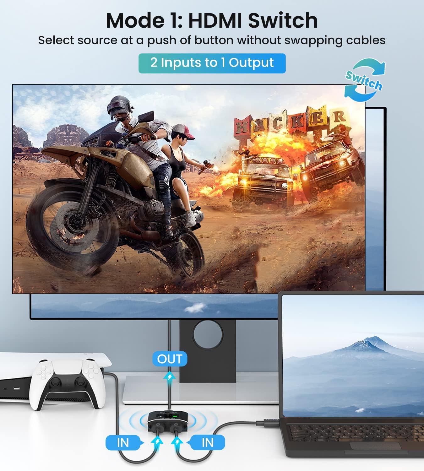 Thumbnail 1 de HDMI Splitter & Switch 4K@60Hz 2 In 1 Out