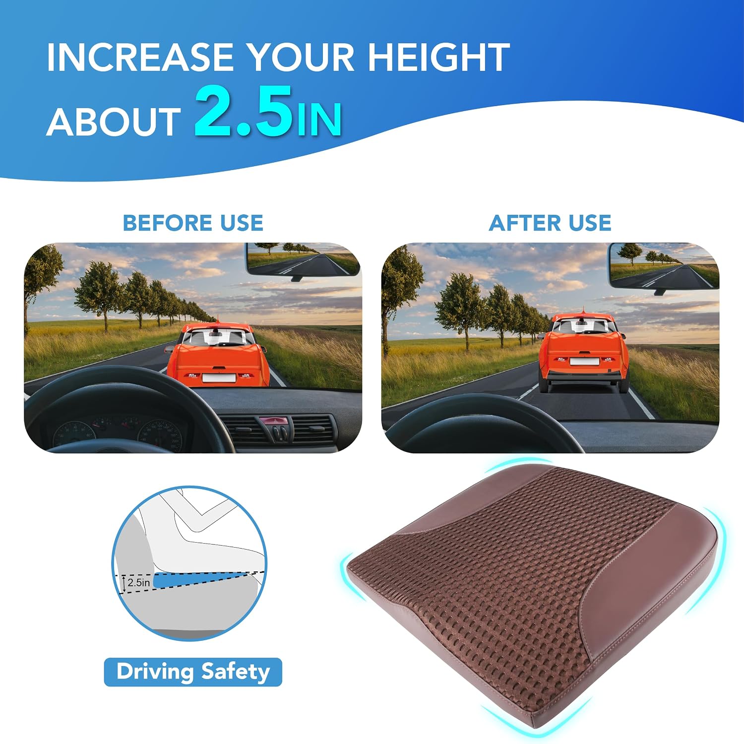 Detalle de Lofty Aim Memory Foam Car Seat Cushion, 2.5-Inch Wedge, Brown