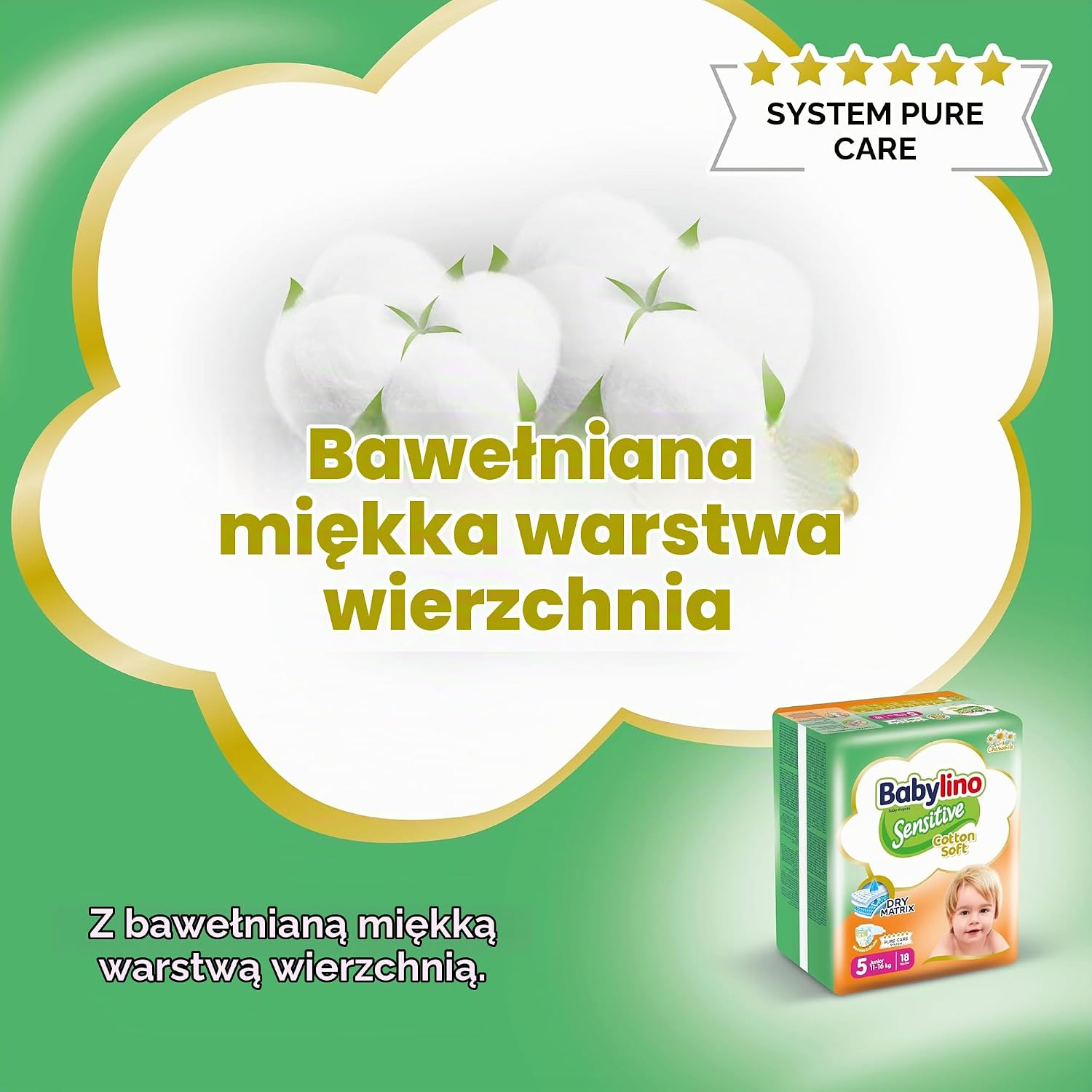 Detalle 2 de Babylino Sensitive pieluszki jednorazowe, rozmiar 5 Junior, 11–16 kg, 132 szt.