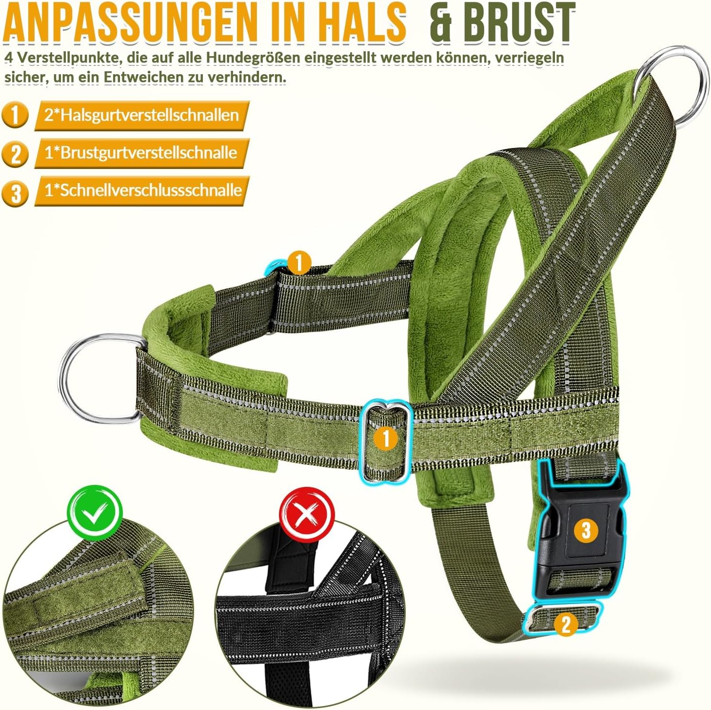 Thumbnail 2 de SlowTon Hundegeschirr: gepolstertes, verstellbares Brustgeschirr für mittelgroße bis große Hunde mit reflektierender Leine