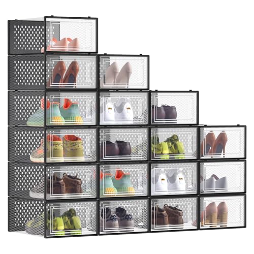 Detalle de SONGMICS Boîtes à Chaussures LSP066B18 — 18 boîtes transparentes, empilables et pliables pour pointure jusqu’à 43