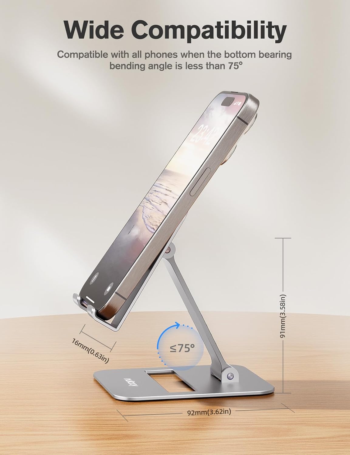 Detalle de Nulaxy 2-Pack Folding Cell Phone Stands, Adjustable Height and Angle, Silver