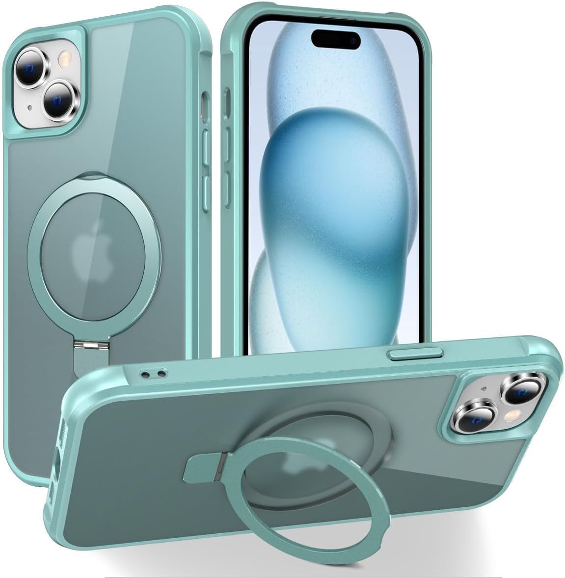 Detalle de CHAOFEnG Magnetic Case with Stand for iPhone 15 — Teal Green, Military-Grade Drop Tested