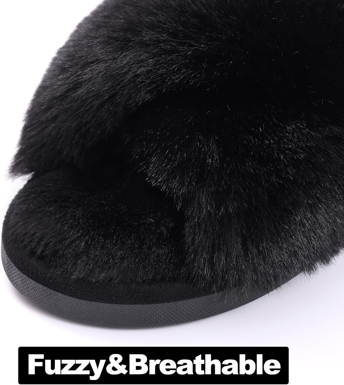 Detalle de Evshine Women’s Fuzzy Slippers with Cross Band & Memory Foam (Open Toe)