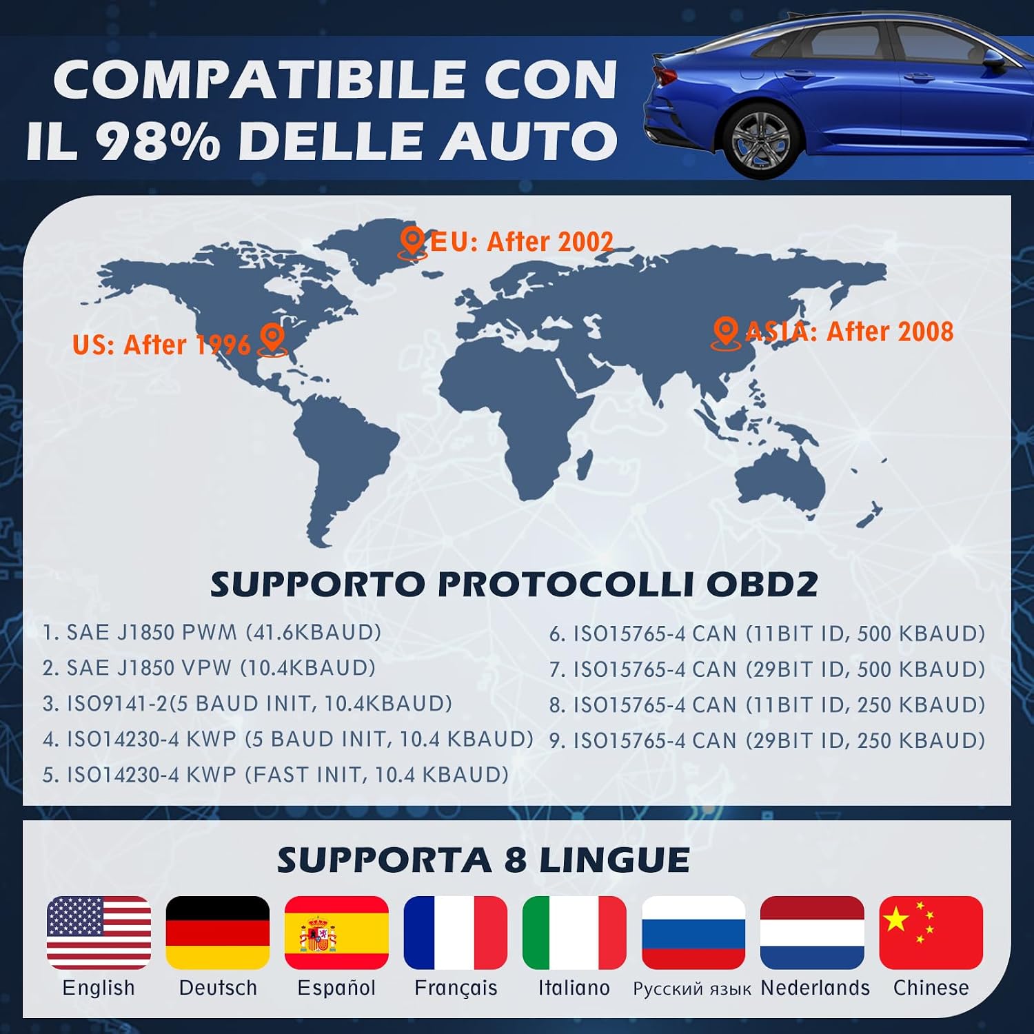 Detalle 2 de Scanner OBD2 VPOW con DTC estesi, test batteria e funzioni diagnostiche (OBDII/EOBD) per BMW, Mercedes e molte auto
