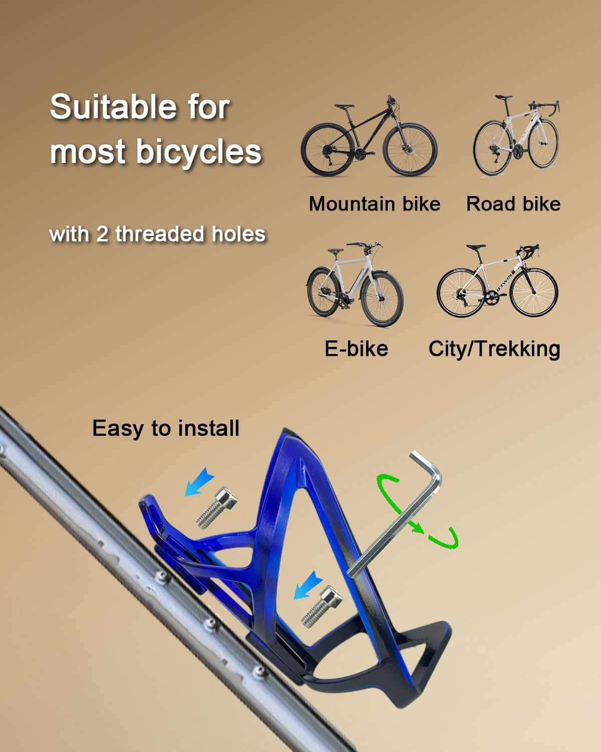 Detalle 2 de SEYUGOPTI 2Pcs Gradient Bike Water Bottle Cage Holders (Blue-Black) with Screws & Allen Keys