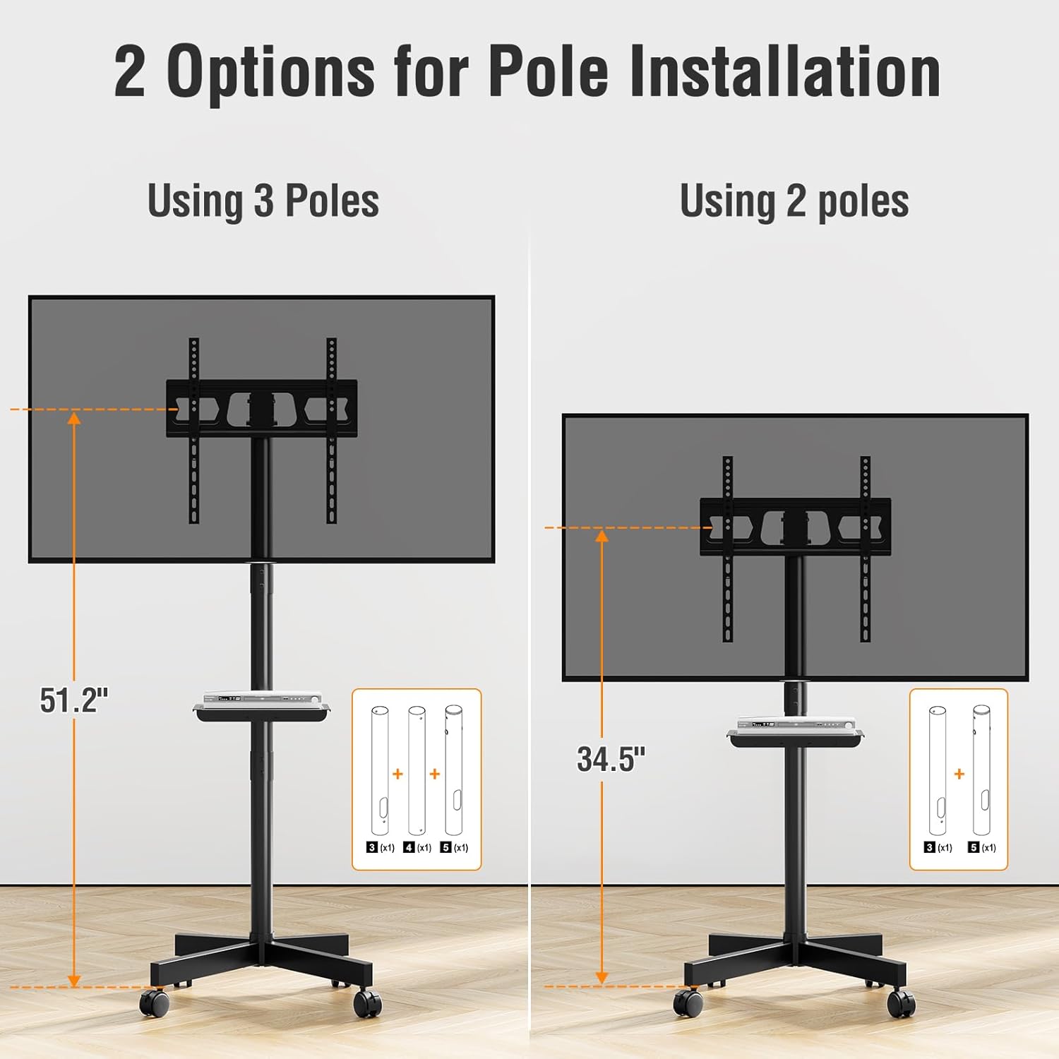 Detalle de ELIVED EV1117: Carrello porta TV mobile con rotelle per 26–60 pollici, fino a 25 kg