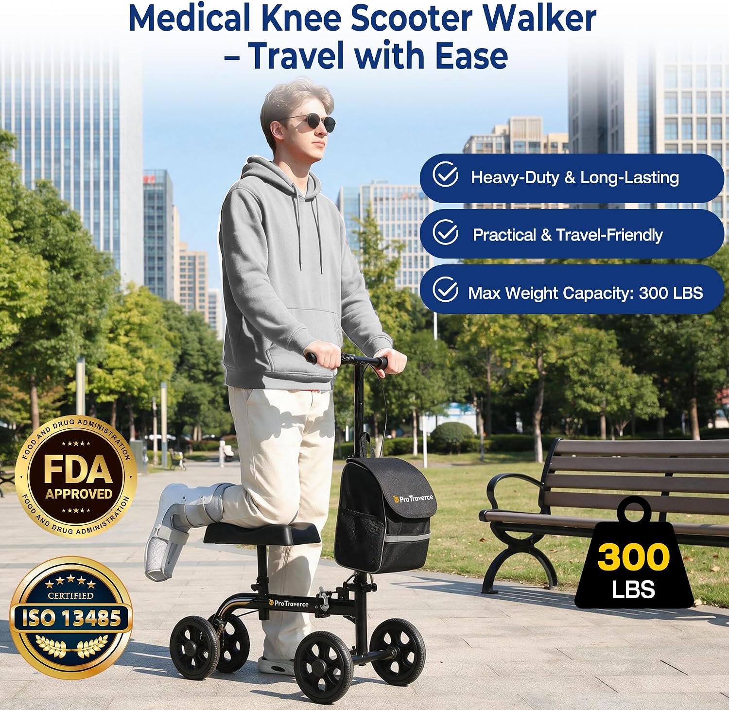Thumbnail 1 de ProTraverce HH90SBlack Foldable Knee Scooter with 8-inch Wheels and Dual Brakes