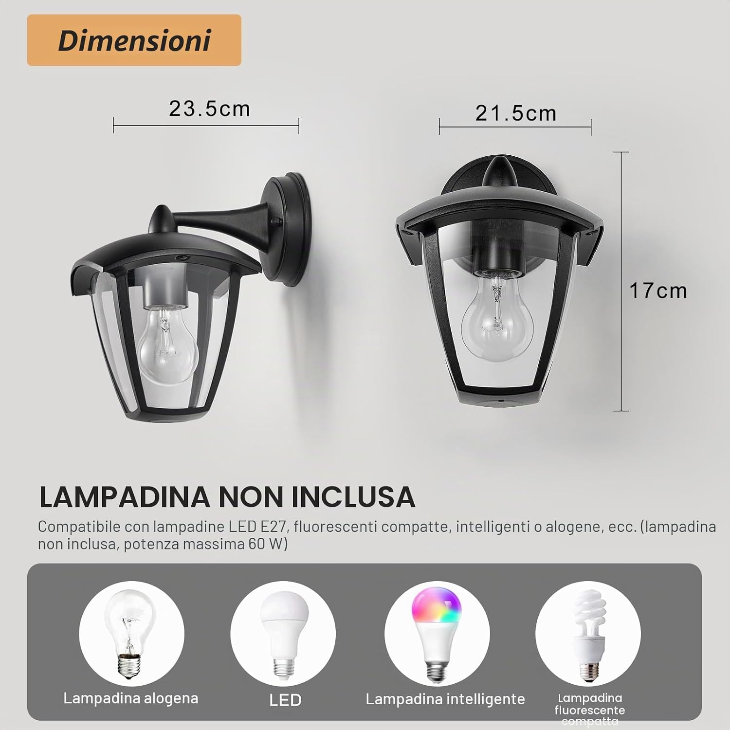 Detalle de HARPER LIVING Luci da parete per esterni, E27, alluminio resistente alle intemperie IP54