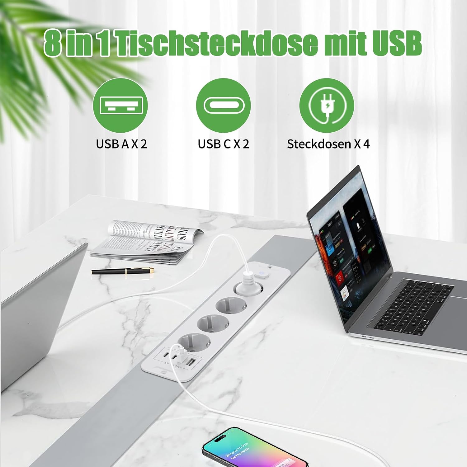 Detalle 2 de KEAGAR Versenkbare Steckdose 2 m Kabel 🔌