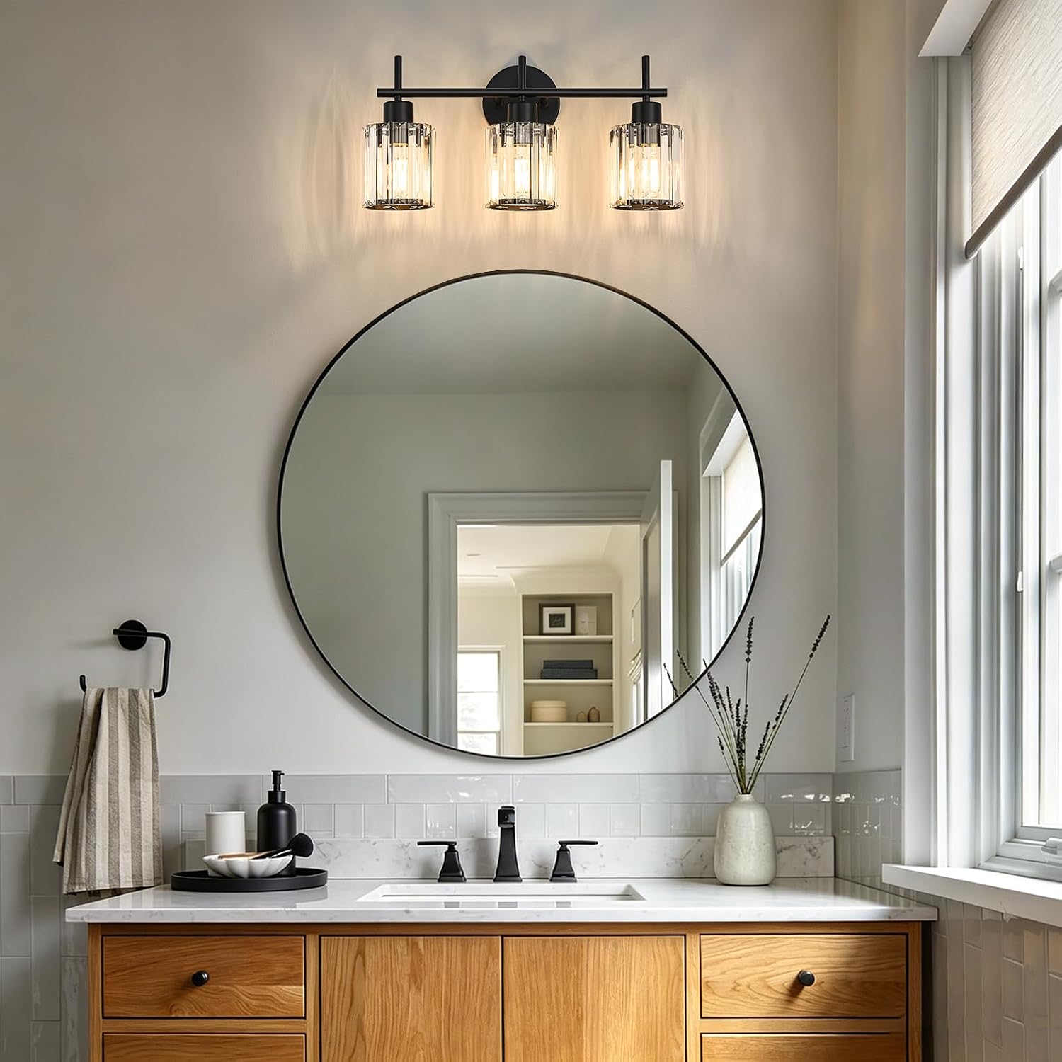 Thumbnail 6 de Dvnctz DC20260410AA 3-Light Crystal Vanity Light, Black Round Fixture