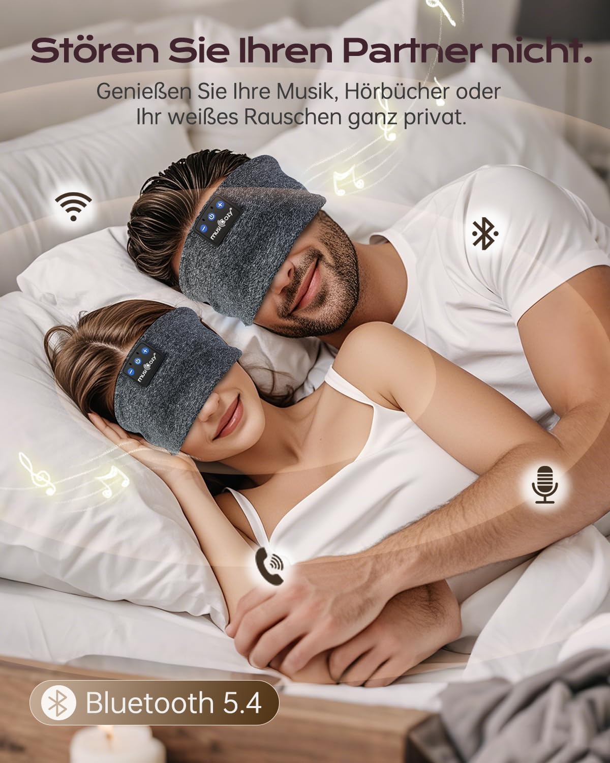Thumbnail 5 de MUSICOZY Schlafkopfhörer Bluetooth – 5-in-1 Stirnband-Kopfhörer mit bis zu 16 Stunden Laufzeit