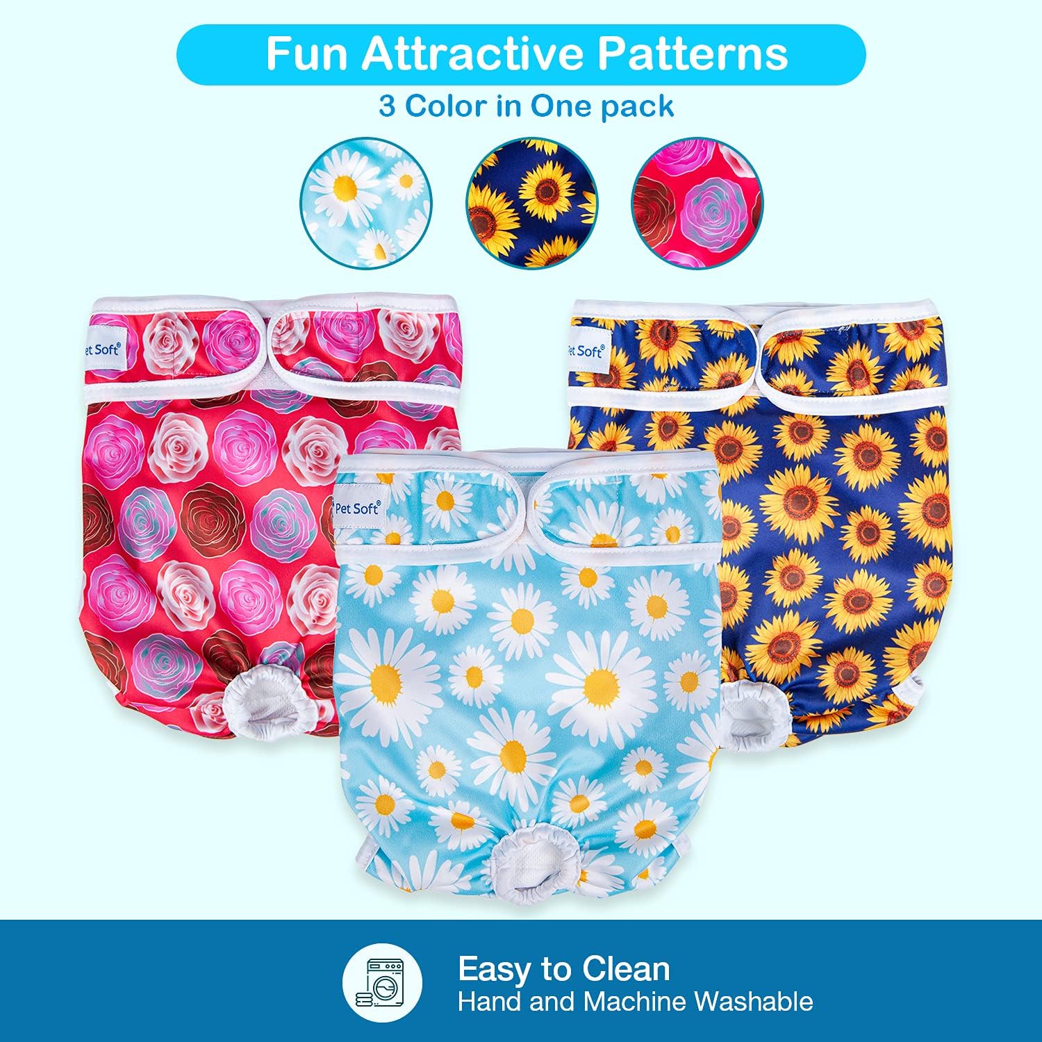 Thumbnail 1 de Pet Soft Dog Nappies Female washable period pants – reusable incontinence & heat nappies, 3-pack