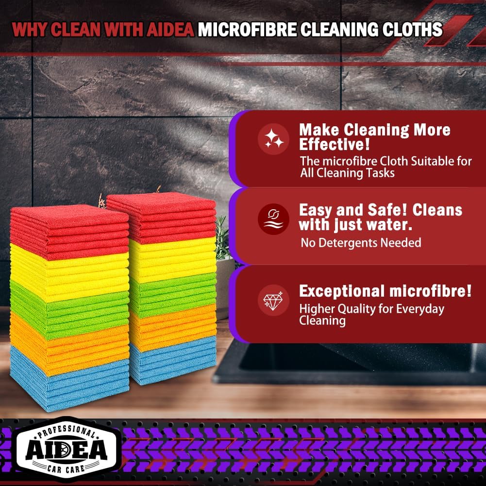 Thumbnail 3 de AIDEA Microfibre Cloths 100 Pack (30x30cm) – lint-free washcloths for car detailing & household cleaning