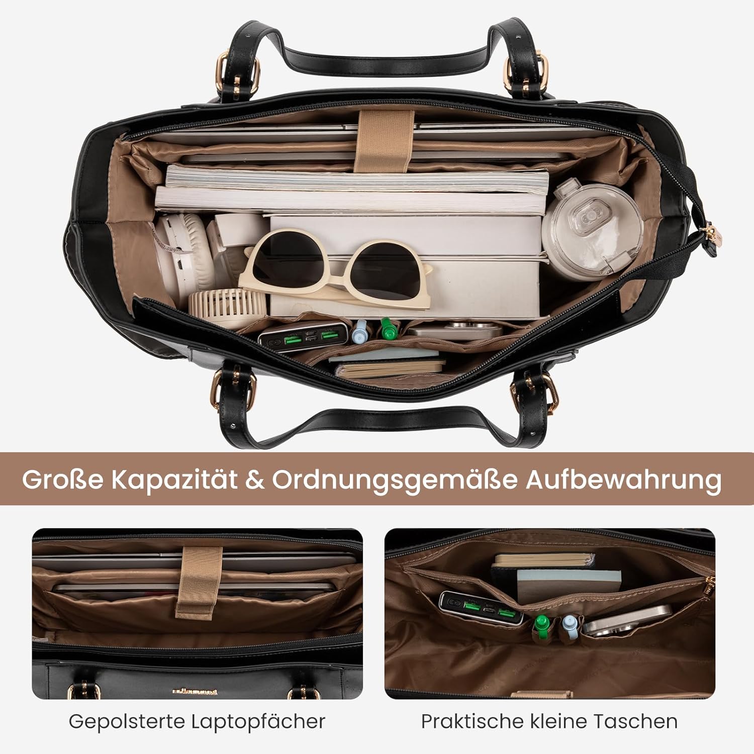 Thumbnail 3 de LOVEVOOK Damen Handtasche groß: PU-Ledertasche mit gepolstertem 17-Zoll-Fach und Flaschenhalter