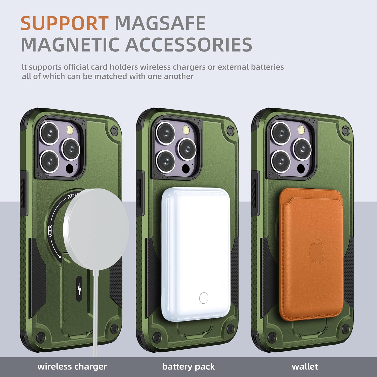 Thumbnail 1 de Tuvror Magnetic Case with Stand for iPhone 14 Pro Max (Green) – MagSafe Compatible, Rugged Kickstand