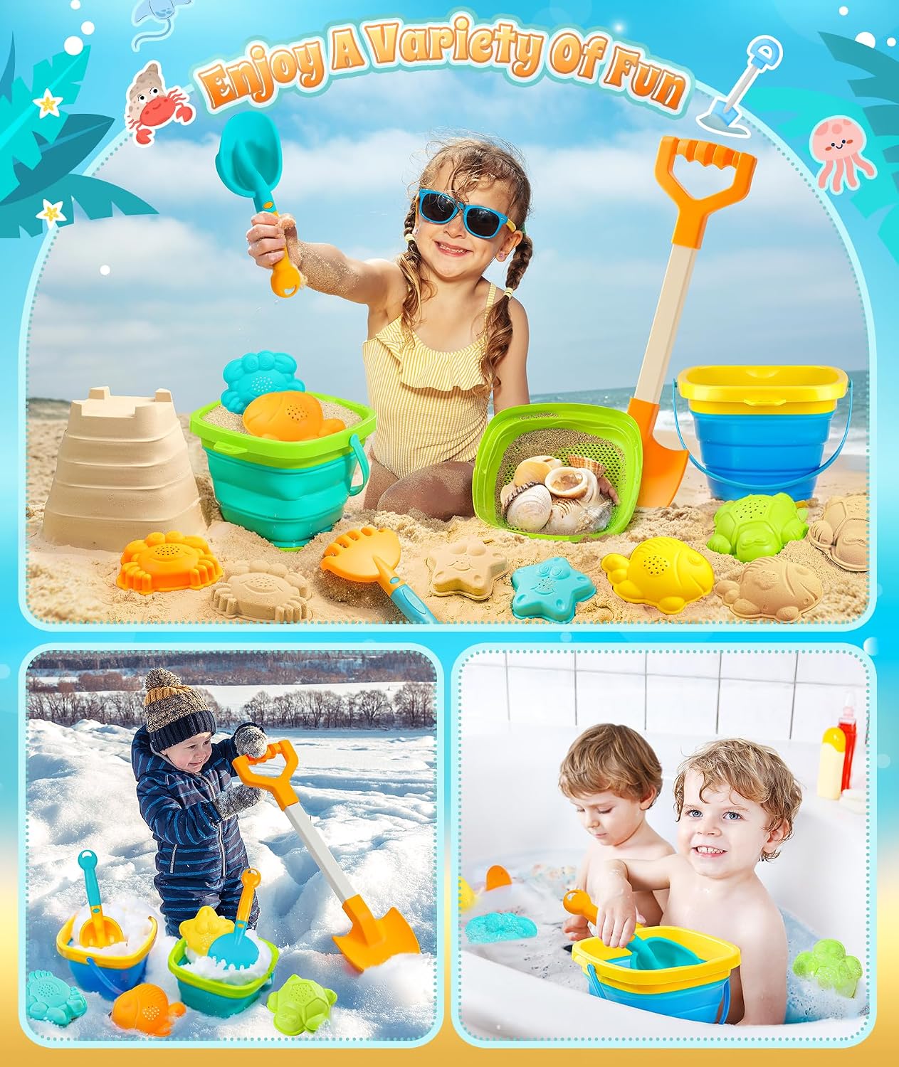Thumbnail 4 de DUDUCOFU Collapsible Beach Sand Toys Set – 11 Pcs for Kids and Toddlers