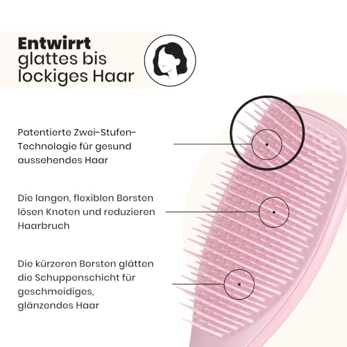 Detalle de Tangle Teezer Ultimate Detangler Haarbürste – Zweistufige Borsten für Nasses & Trockenes Haar, Millennial Rosa