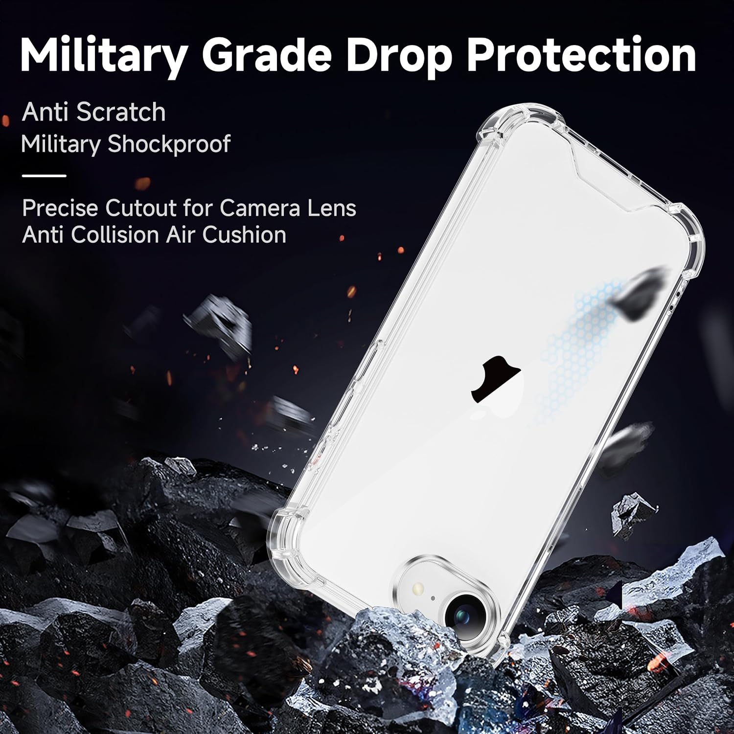 Detalle de ORETECH 3 in 1 Cover per iPhone 17e/16e (6,1") con 2 Vetro Temperato, protezione antiurto in PC rigido e bumper trasparente