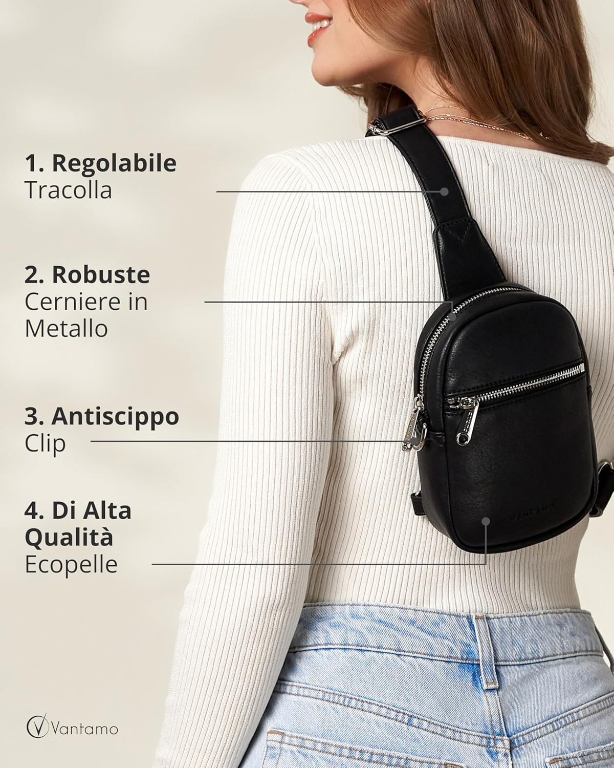 Thumbnail 4 de Vantamo Tracolla crossbody da donna con blocco RFID e clip anti-borseggiatore
