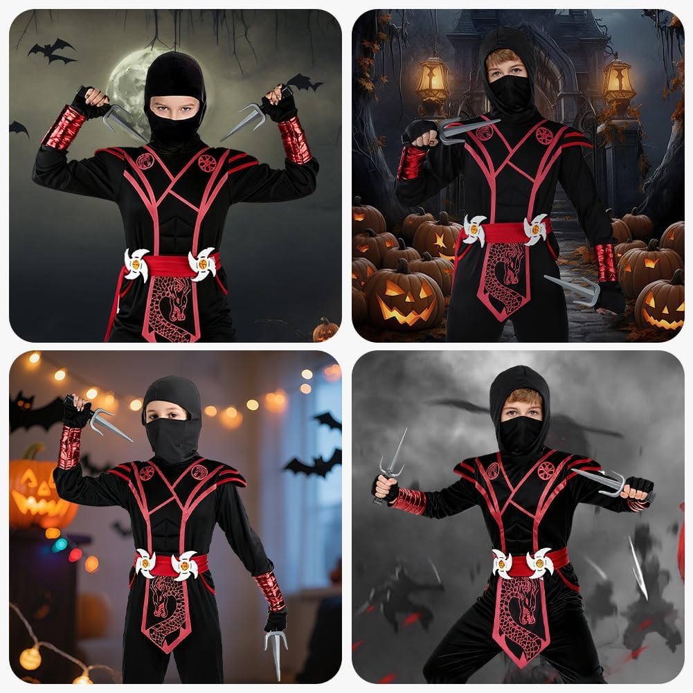 Thumbnail 5 de BSBUY Ninja Costume per bambini: set vestito ninja rosso con accessori