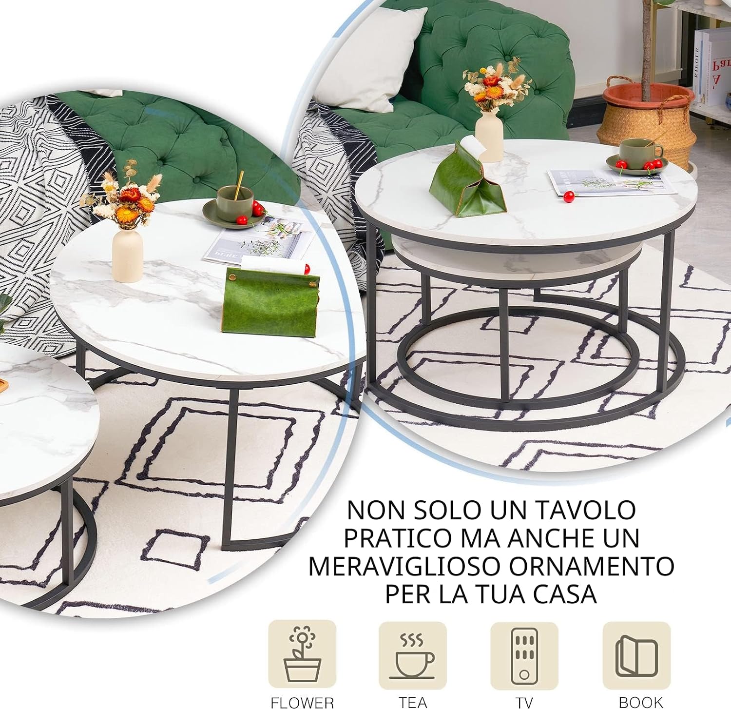 Thumbnail 5 de Soayone Set tavolini rotondi marmo bianco 80/60 cm
