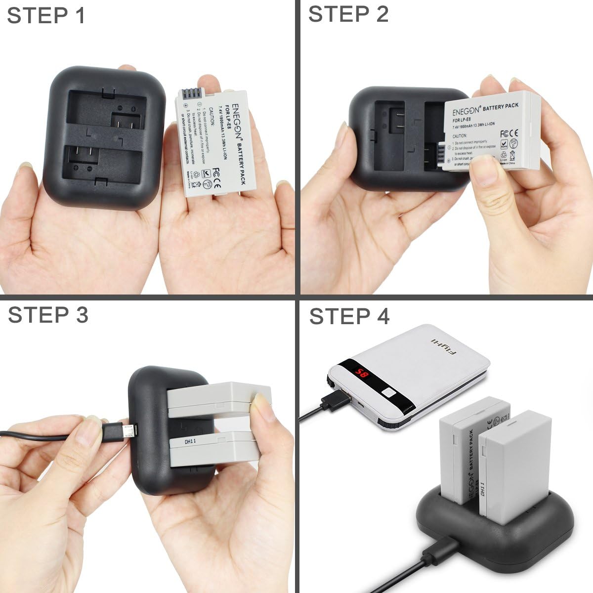 Thumbnail 5 de ENEGON Batteria di ricambio 2-Pack con caricatore rapido doppio per Canon LP-E8