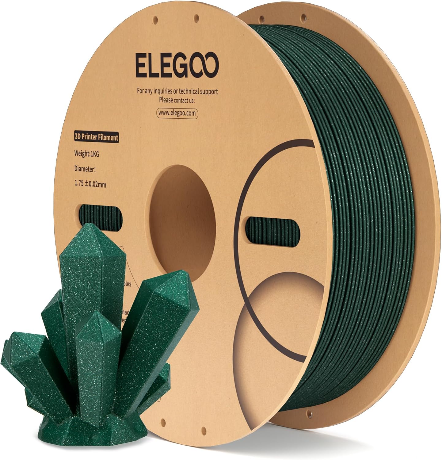 ELEGOO Sparkle PLA 1.75mm Filament (Sparkle Green) – Glitter twinkling effect, 1kg spool